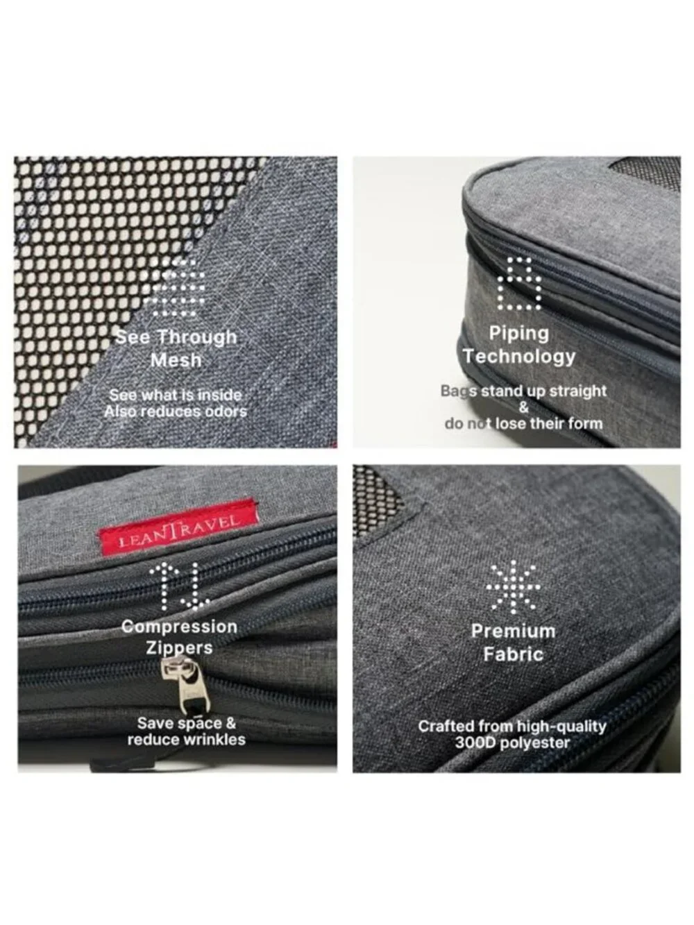 6 Pack Compression Packing Cubes Travel Organizer Set Suitcase Luggage Grey